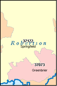 ROBERTSON County, TN ZIP Code Map