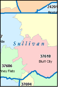 Sullivan County Tennessee Digital Zip Code Map Sullivan County Tennessee Digital Zip Code Map