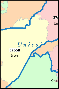 UNICOI County, TN ZIP Code Map