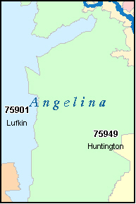 ANGELINA County, TX ZIP Code Map