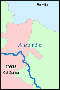 AUSTIN County, TX ZIP Code Map