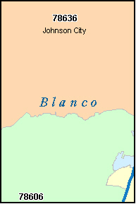 BLANCO County, Texas Zip Code Map, TX