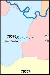 BOWIE County, TX ZIP Code Map