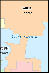 COLEMAN County, TX ZIP Code Map