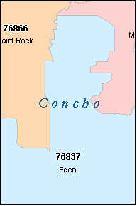 CONCHO County, TX ZIP Code Map