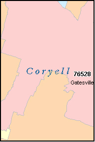 CORYELL County, TX ZIP Code Map