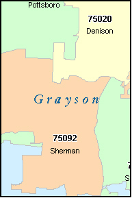 GRAYSON County, TX ZIP Code Map