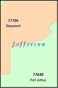 JEFFERSON County, TX ZIP Code Map