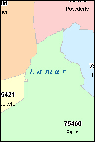 LAMAR County, TX ZIP Code Map