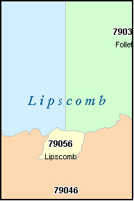 LIPSCOMB County, TX ZIP Code Map