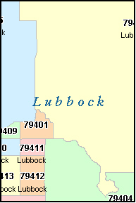 LUBBOCK County, Texas Digital ZIP Code Map
