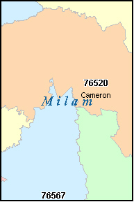 MILAM County, TX ZIP Code Map