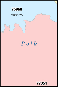 MOSCOW Texas, TX ZIP Code Map