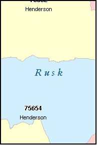 RUSK County, TX ZIP Code Map