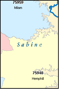 SABINE County, TX ZIP Code Map