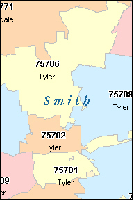 TYLER Texas TX ZIP Code Map Downloads
