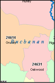 BUCHANAN County, VA ZIP Code Map