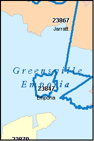 GREENSVILLE County, VA ZIP Code Map