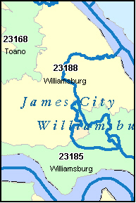 JAMES CITY County, VA ZIP Code Map