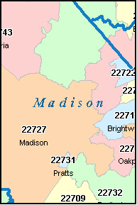 MADISON County, Virginia Digital ZIP Code Map