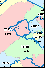 ROANOKE County, Virginia Digital ZIP Code Map