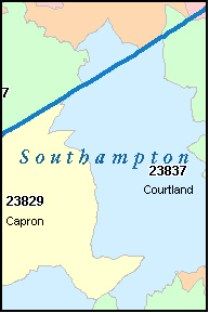 SOUTHAMPTON County, VA ZIP Code Map