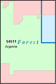 FOREST County, WI ZIP Code Map