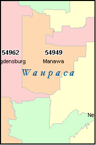WAUPACA County, WI ZIP Code Map