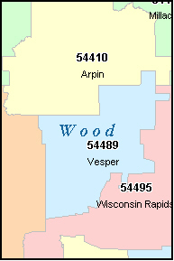 WOOD County, WI ZIP Code Map