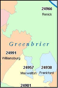 GREENBRIER County, WV ZIP Code Map