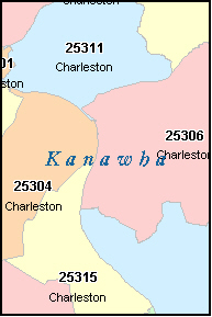 KANAWHA County, WV ZIP Code Map