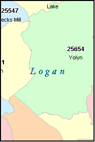 LOGAN County, WV ZIP Code Map