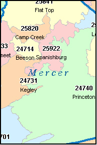 MERCER County, WV ZIP Code Map