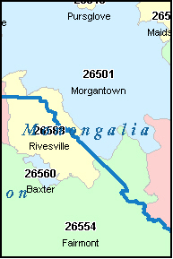 MONONGALIA County, WV ZIP Code Map