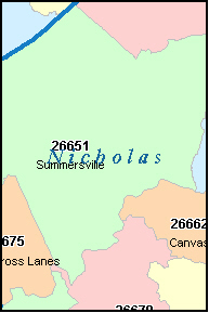 NICHOLAS County, WV ZIP Code Map