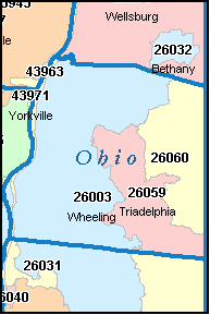 OHIO County, WV ZIP Code Map