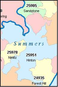 SUMMERS County, WV ZIP Code Map
