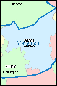 TAYLOR County, WV ZIP Code Map