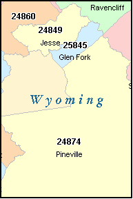 WYOMING County, WV ZIP Code Map