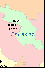 FREMONT County, Wyoming Digital ZIP Code Map