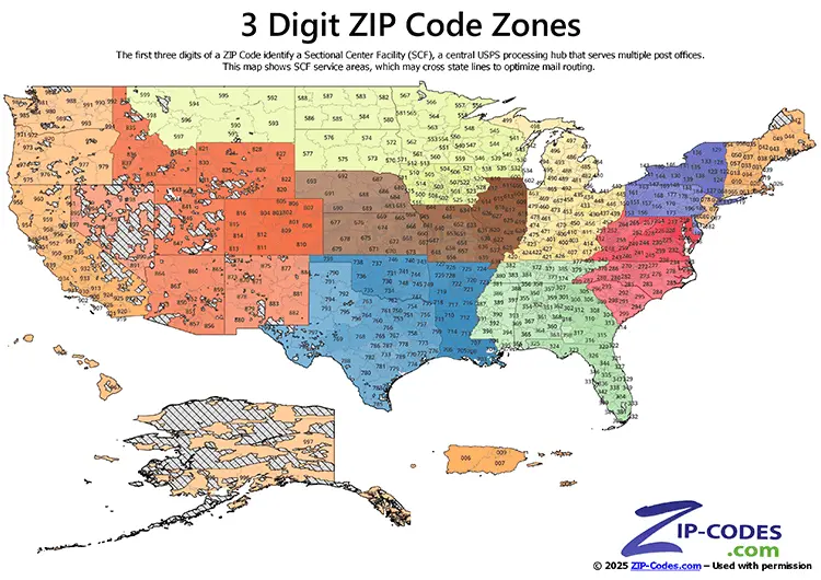 3 Digit ZIP Code Zone Map