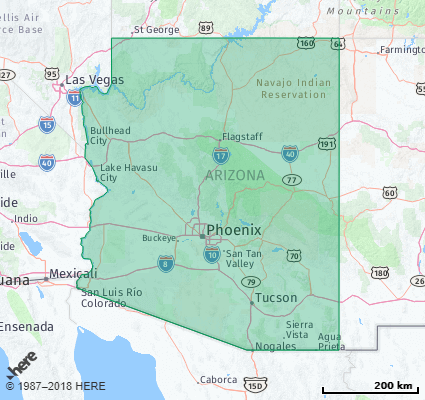 Arizona State Map Map showing the ZIP Codes in the State of Arizona