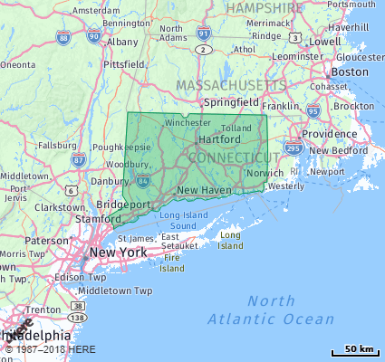 Map showing the ZIP Codes in the State of Connecticut