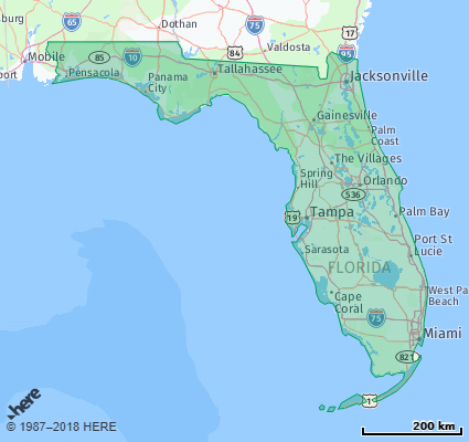 Map showing the ZIP Codes in the State of Florida