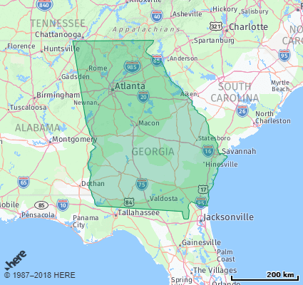 Map showing the ZIP Codes in the State of Georgia