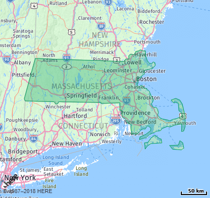 Map showing the ZIP Codes in the State of Massachusetts