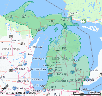 Map showing the ZIP Codes in the State of Michigan