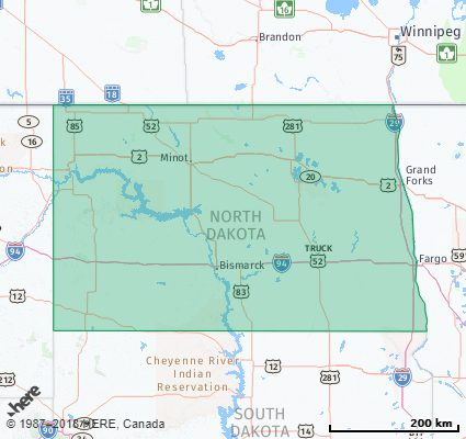Map showing the ZIP Codes in the State of North Dakota