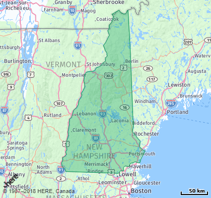 New Hampshire State Map Map showing the ZIP Codes in the State of New Hampshire