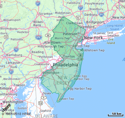 Map showing the ZIP Codes in the State of New Jersey